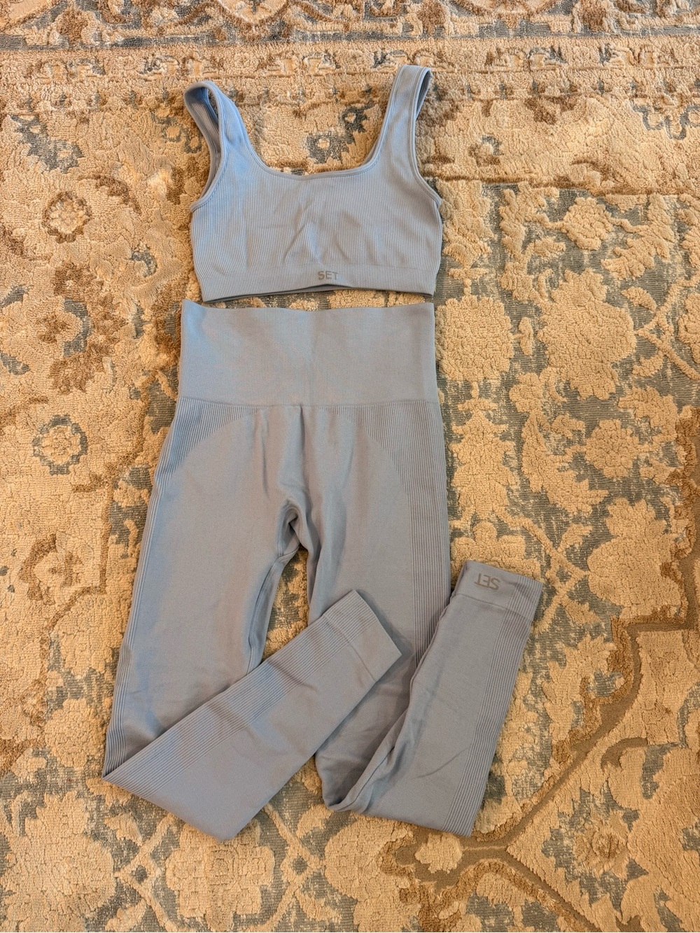 SET Active Seamless High-Waist Leggings & Crop Sports Bra Set - Light Blue